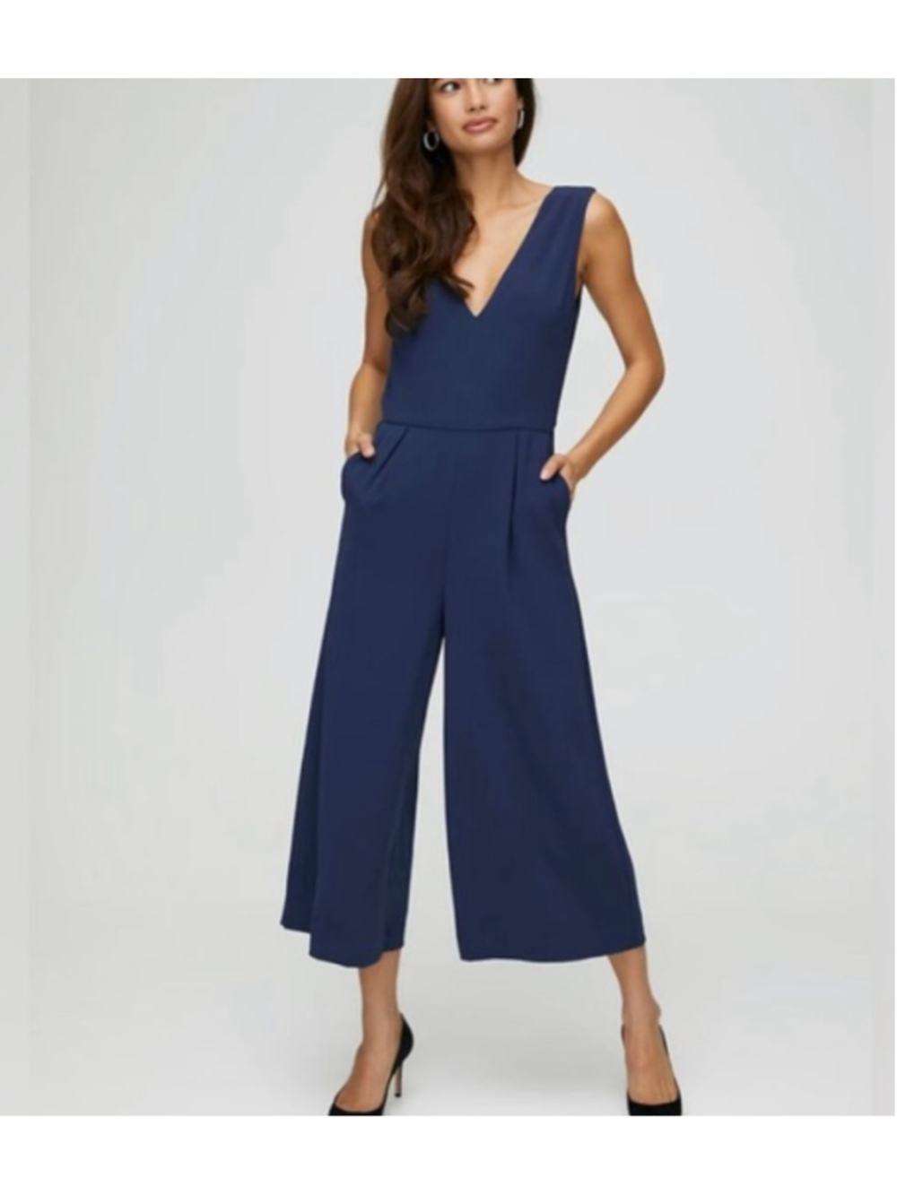 NWT Babaton Aritzia Marcus Jumpsuit 8 Blue Wide Leg V Neck Sleeveless Minimalist
